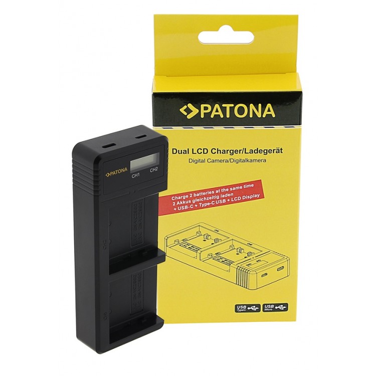 Incarcator Patona tip JVC BN-VC296G BN-VC298G GY-HC500 HY-HC550 Dual, USB-C, cu display LCD pentru JVC GY-HC500, GY-HC550