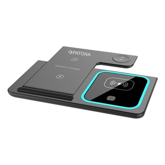 Statie de incarcare 3 in 1, Patona QI, incarcare wireless, Fast Charge 15W, compatibil Iphone, Apple Watch, Airpods, Android