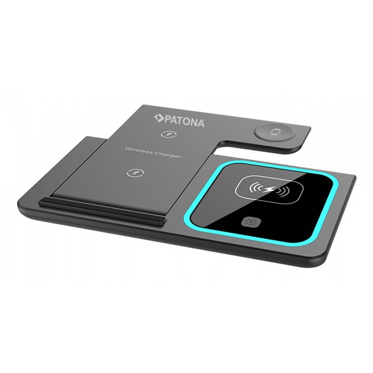 Statie de incarcare 3 in 1, Patona QI, incarcare wireless, Fast Charge 15W, compatibil Iphone, Apple Watch, Airpods, Android