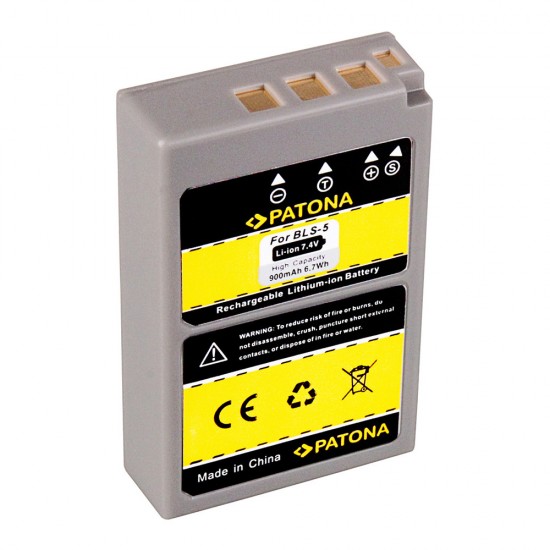 Acumulator Patona BLS-5, 900 mAh, pentru Olympus PEN E- PL2, Olympus PEN E -PL3, Olympus PEN E-P3, Olympus PEN E-PM1, Olympus STYLUS 1